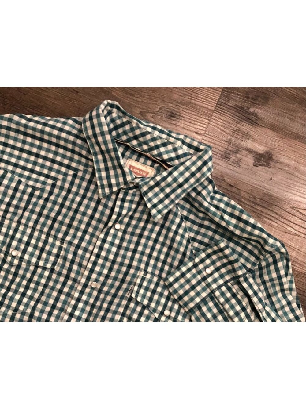 Levi's Mens Large Green & White Checked Long Sleeve Pearl Snap Shirt